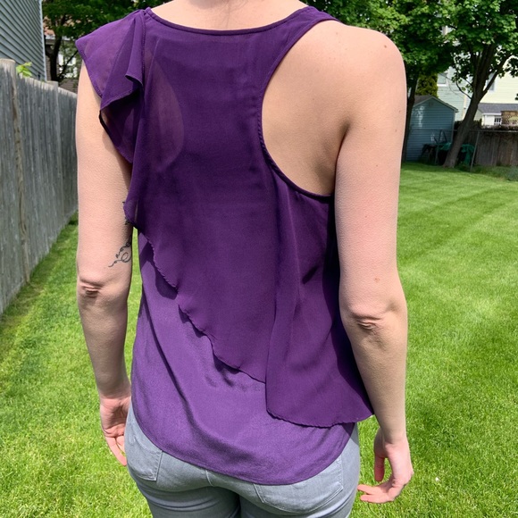 purple silk tank blouse with cascading ruffle - Picture 2 of 2